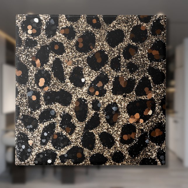 Carreau Motif Léopard Brun Noir Or Paillettes Luxe (Créateur téléchargé)