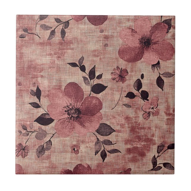 Carreau Motif Lin Floral Rosé Rustique (2) (Devant)