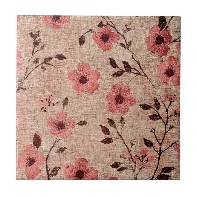 Carreau Motif Lin Floral Rosé Rustique (4) (Devant)