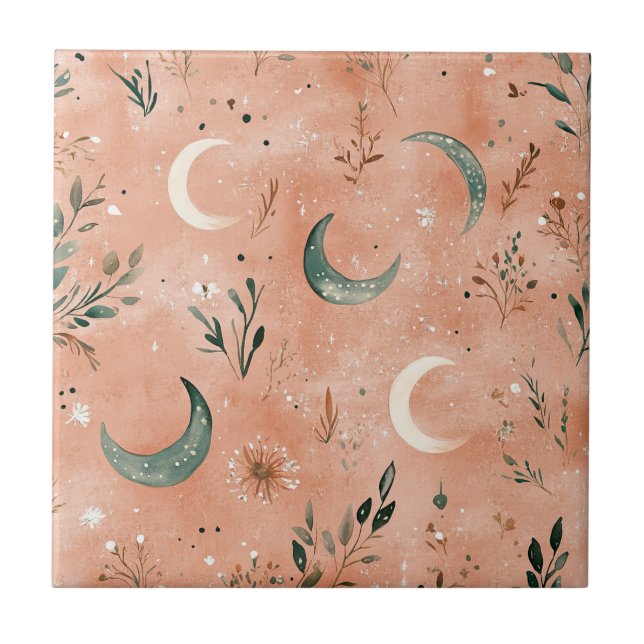 Carreau Motif lunaire floral céleste Boho (4) (Devant)