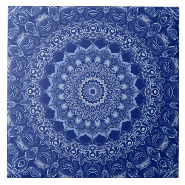 Carreau Motif Mandala bleu avec symétrie Starburst (Devant)