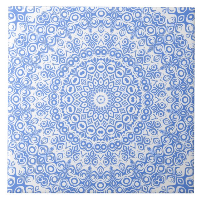 Carreau Motif Mandala Bleu Barbeau (Devant)