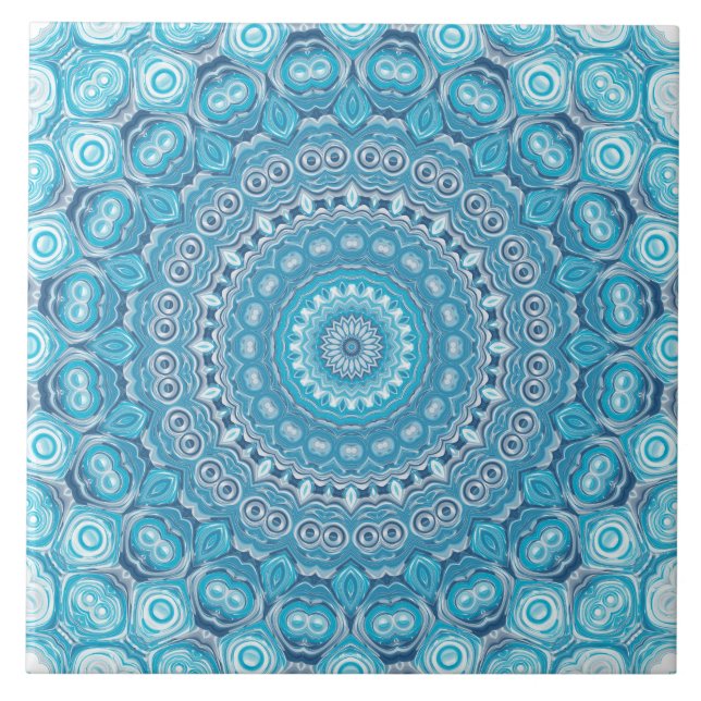 Carreau Motif Mandala bleu et blanc (Devant)