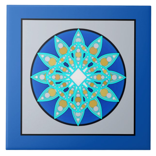 Carreau Motif Mandala en bleu et gris Cobalt / gris (Devant)