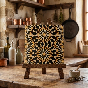 Carreau Motif Mandala Géométrique Arabesque Or Noir