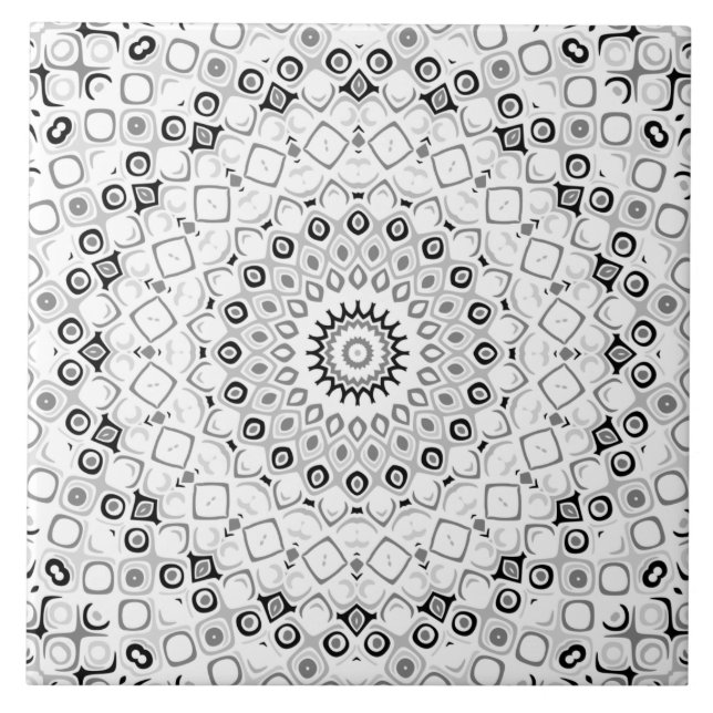Carreau Motif Mandala géométrique noir et blanc (Devant)
