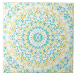Carreau Motif Mandala géométrique turquoise et jaune
