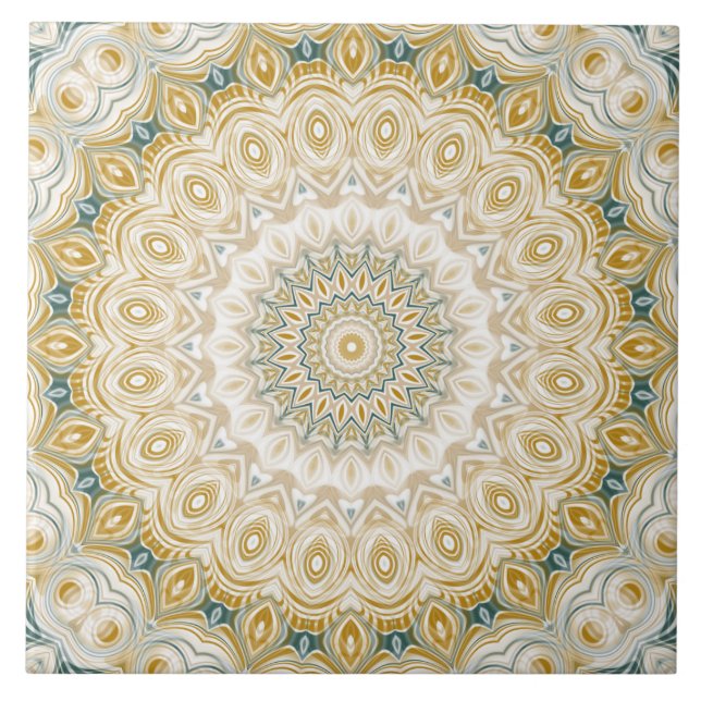 Carreau Motif Mandala Gold et White avec accents Turquoise (Devant)