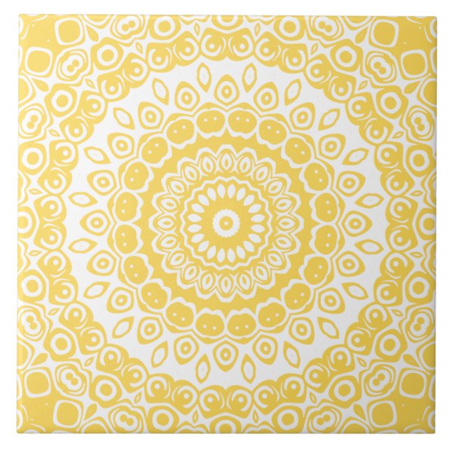 Carreau Motif Mandala jaune moutarde (Devant)