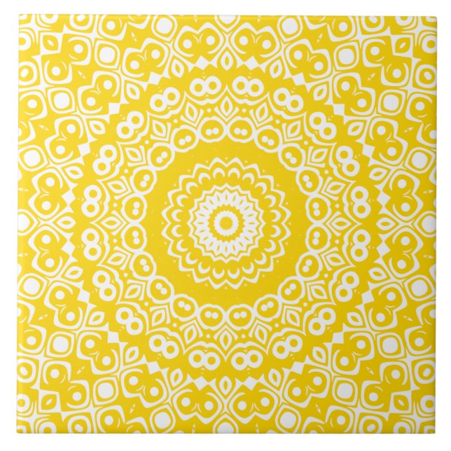 Carreau Motif Mandala jaune or (Devant)