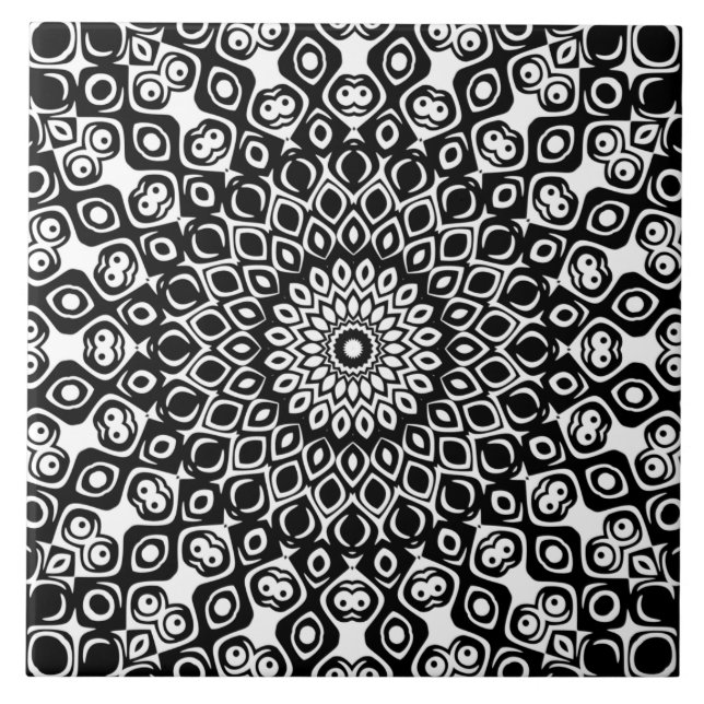 Carreau Motif Mandala Noir et Blanc (Devant)