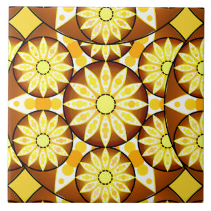 Carreau Motif mandala, nuances de brun et d'or