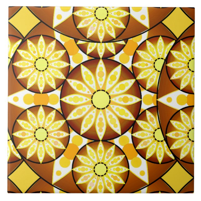 Carreau Motif mandala, nuances de brun et d'or (Devant)