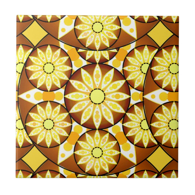 Carreau Motif mandala, nuances de brun et d'or (Devant)