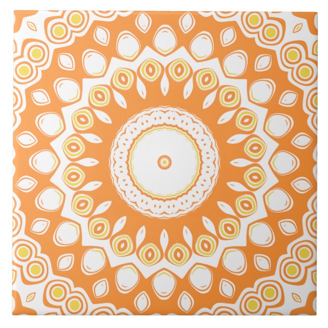 Carreau Motif Mandala orange et jaune radiant (Devant)