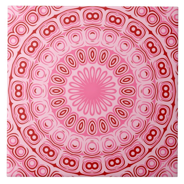 Carreau Motif Mandala Rouge et Rose (Devant)