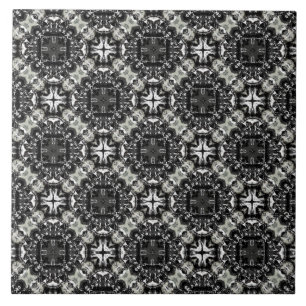 Carreau Motif Mandalas noir, blanc et gris