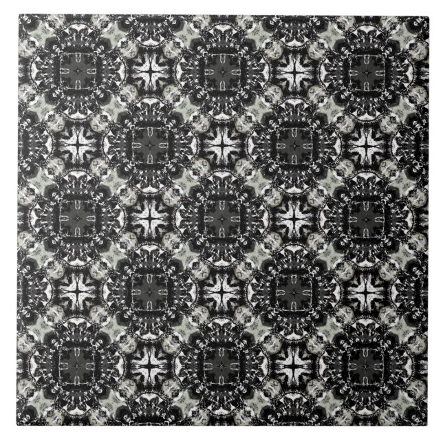 Carreau Motif Mandalas noir, blanc et gris (Devant)