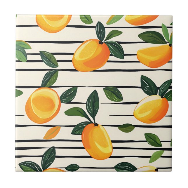 Carreau Motif Mango Aquarelle avec Feuilles verts (Devant)