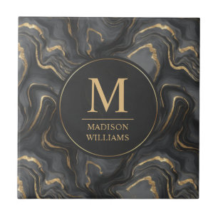 Carreau Motif marbre paillettes gris noir et or personnali