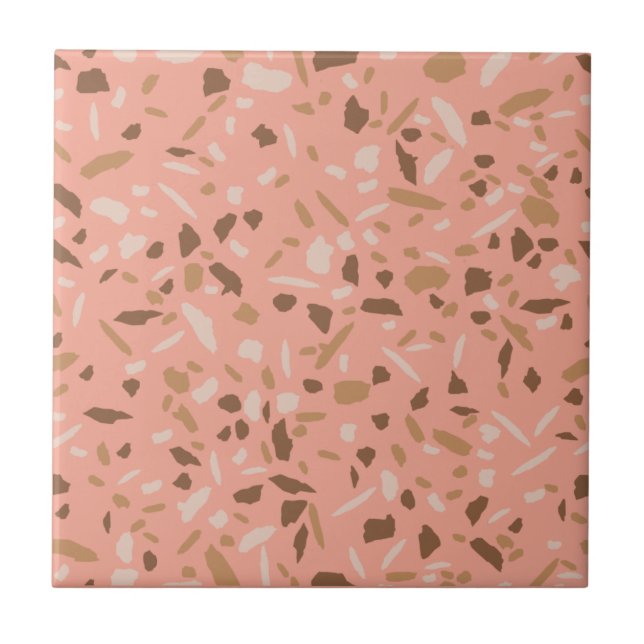 Carreau Motif marbre terrazzo beige pêche marron (Devant)