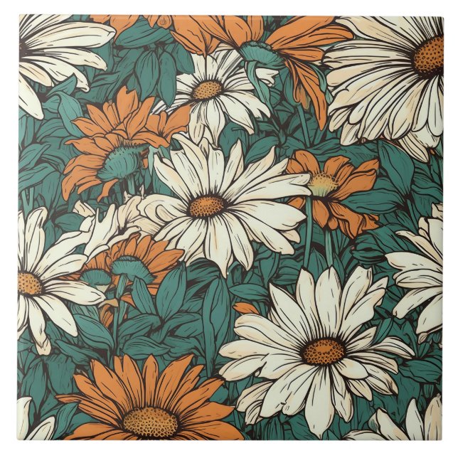 Carreau Motif marguerite sans couture joli floral (Devant)
