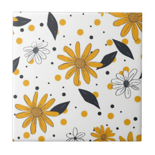 Carreau Motif marguerrier jaune et blanc avec Feuilles fon