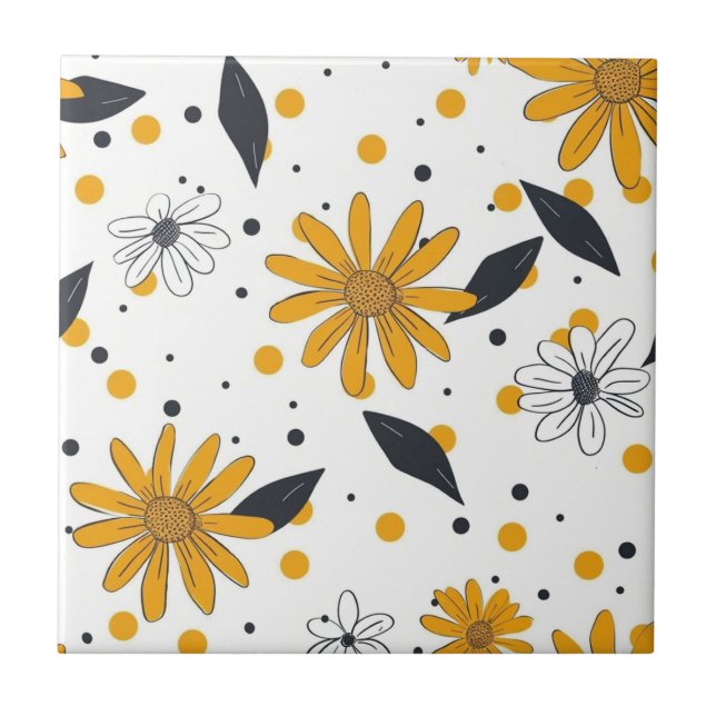 Carreau Motif marguerrier jaune et blanc avec Feuilles fon (Devant)