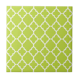 Carreau Motif marocain blanc de Quatrefoil de vert de