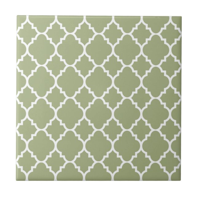 Carreau Motif marocain blanc de Quatrefoil de vert sauge (Devant)