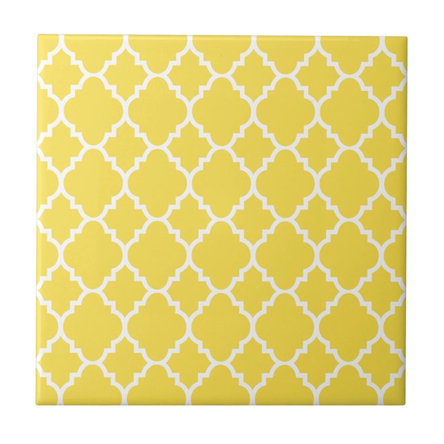 Carreau Motif marocain blanc jaune de Quatrefoil (Devant)