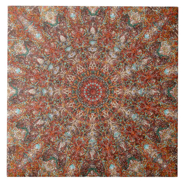 Carreau Motif marocain de mandala dans des tons de terre (Devant)