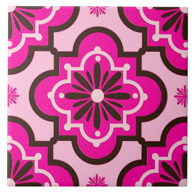 Carreau Motif marocain de tuile, rose et noir fuchsia (Devant)
