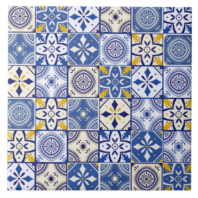 Carreau Motif marocain en bleu crème jaune Turquoise blanc (Devant)