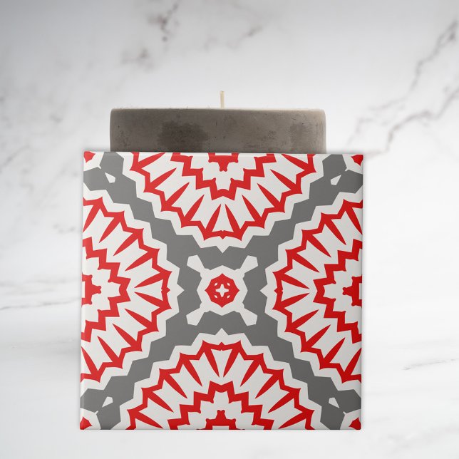 Carreau Motif marocain ethnique rouge blanc gris (Créateur téléchargé)