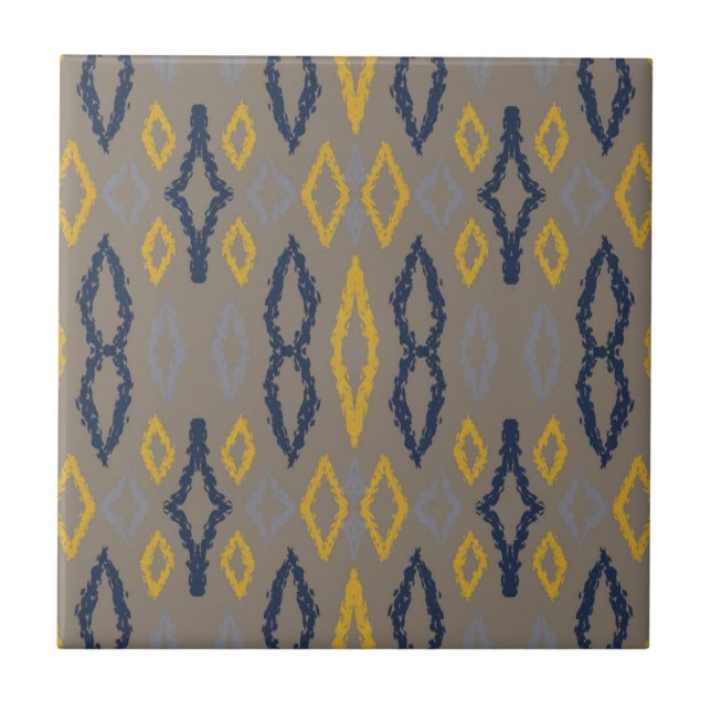 Carreau Motif marocain Ikat Blue Yellow Grey (Devant)