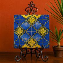 Motif marocain Quatrefeuilles Bleu et Or