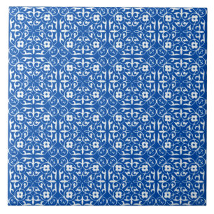 Carreau Motif médiéval de damassé, bleu de cobalt