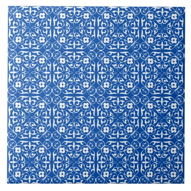 Carreau Motif médiéval de damassé, bleu de cobalt (Devant)