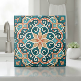 Carreau Motif méditerranéen coloré Pat#6 sarcelle ID1195