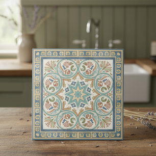 Carreau Motif méditerranéen coloré Pat#9 sarcelle ID1195