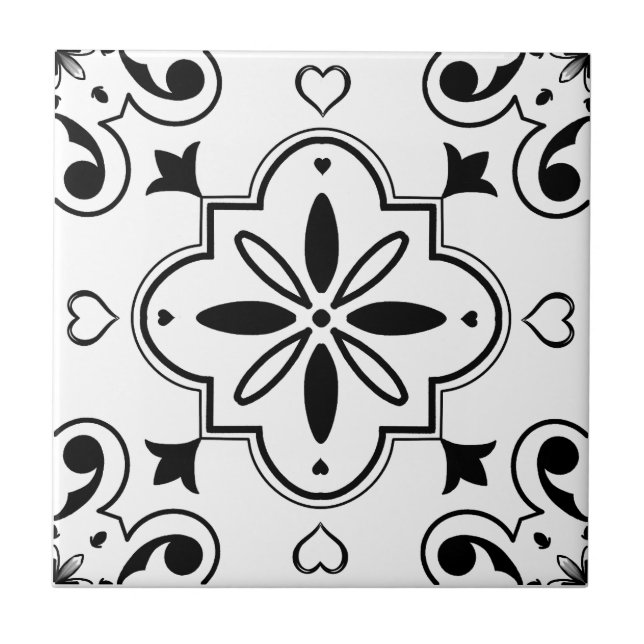 Carreau Motif méditerranéen moderne noir et blanc (Devant)