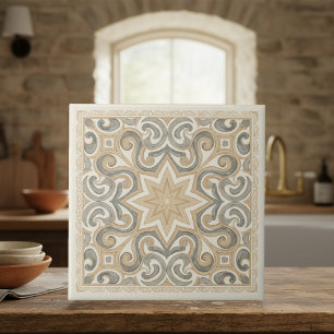 Carreau Motif Méditerranéen Neutre Pat#15 Grège ID1195