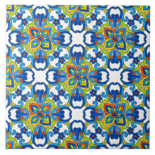 Carreau Motif mexicain Talavera Abstrait en carrelage bleu