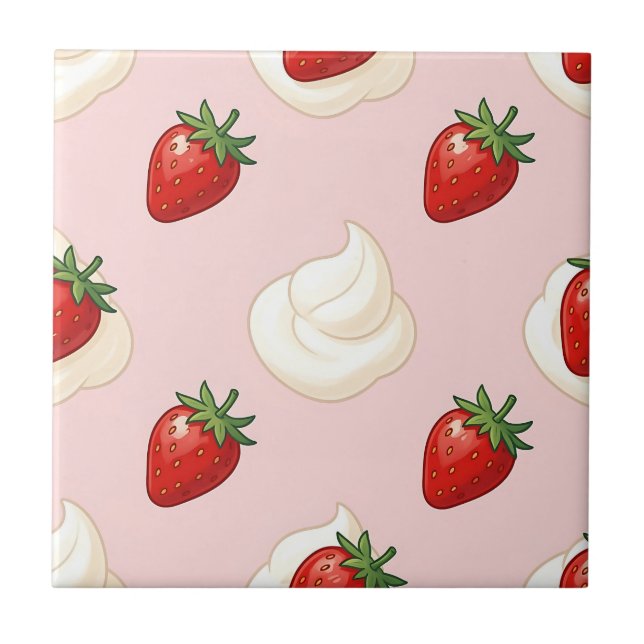 Carreau Motif mignon de crème fouettée aux fraises (Devant)