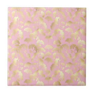 Carreau Motif minimal de feuilles d'or sur fond rose pâle