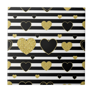 Carreau Motif minimaliste à rayures noires et cœur doré
