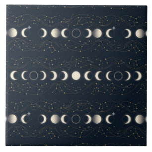 Carreau Motif minimaliste des phases lunaires avec des éto