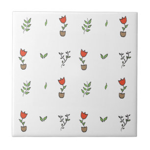 Carreau Motif mis en pot d'usine de tulipe rouge