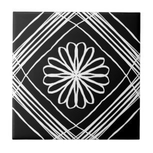 Carreau Motif moderne à fleurs noires blanches